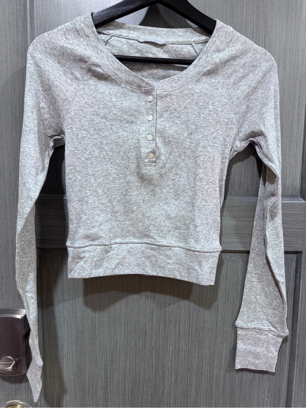 American Eagle Outfitters Light Heather Gray Long-Sleeve Henley Crop Top